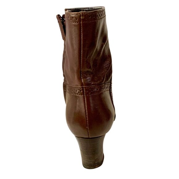 Antonio Melani Leather Anke Boots Coffee Brown Bootie US 6.5 Block Heel Side Zip - Picture 7 of 9